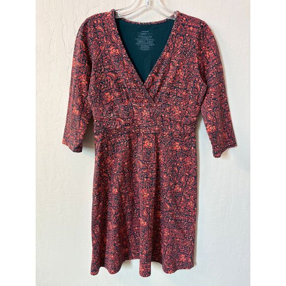 Patagonia Dresses & Skirts - Patagonia Margot‎ Floral V-Neck Faux Wrap Dress Coral Pink Navy 3/4 Sleeve Sz S